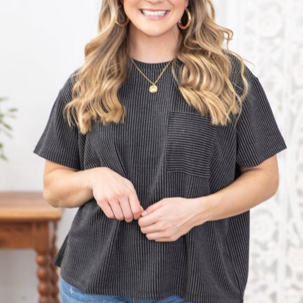 Zenana Black/ Grey Ribbed oversized Women's Top